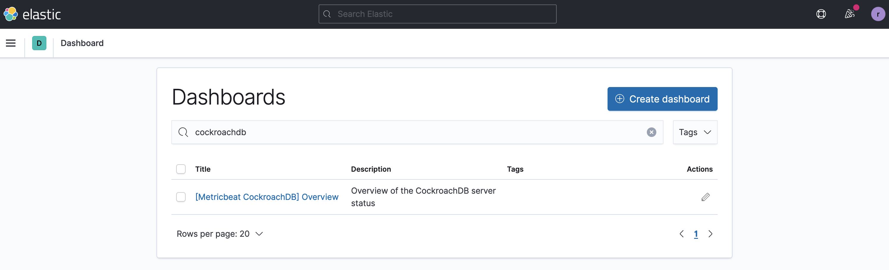 CockroachDB dashboard selection for Metricbeat